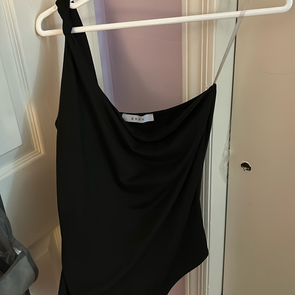 Black over the shoulder body suit